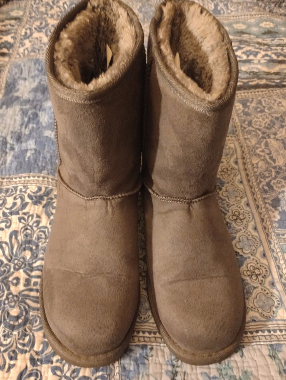Boho Cozy Mid-Calf Suede Like Faux Shearling Winter Boots - Gray